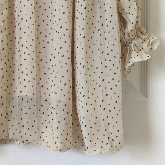 By Together Speckled Half Buttoned Long Balloon Sleeve Mini Shift Dress Cream S - Picture 10 of 14